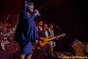 Patti LaBelle performing with band mates inside Muriel Kauffman Theatre at Kauffman Center for the Performing Arts on March 17, 2017, Kansas City concert photography