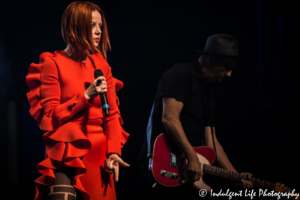 Lead singer Shirley Manson and bassist Duke Erikson of Garbage performing live at Kauffman Center for the Performing Arts in Kansas City, MO on July 18, 2017.