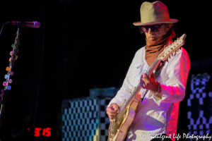 Bass Player Tom Petersson of Cheap Trick on the Foreigner 40th anniversary tour at Starlight Theatre in Kansas City, MO on August 15, 2017.