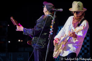 Bass player Tom Petersson and guitarist Rick Nielsen of Cheap Trick on the Foreigner 40th anniversary tour at Starlight Theatre in Kansas City, MO on August 15, 2017.