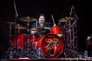 Drummer Mike Vanderhule of hard rock band Y&T performing his solo during "Contagious" at VooDoo Lounge inside Harrah's North Kansas City Hotel & Casino on March 8, 2018.