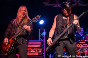 John Nymann, Aaron Leigh and Mike Vanderhule of hard rock band Y&T performing live at VooDoo Lounge inside Harrah's North Kansas City Hotel & Casino on March 8, 2018.