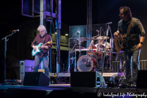 Restless Heart frontman Larry Stewart live in concert with drummer John Dittrich and guitarist Greg Jennings at Festival on the Trails in Gardner, KS on June 9, 2018.