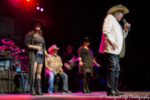 Mickey Gilley and Johnny Lee together during with the Urban Cowboy band during the reunion set at Star Pavilion inside of Ameristar Casino Hotel Kansas City on July 13, 2018.