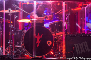 Drummer Erik Eldenius of the Billy Idol band playing live at Uptown Theater in Kansas City, MO on September 21, 2018.
