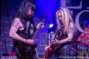 Lita Ford performing live with guitarist Patrick Kennison at VooDoo Lounge inside of Harrah's North Kansas City Hotel & Casino on August 17, 2018.