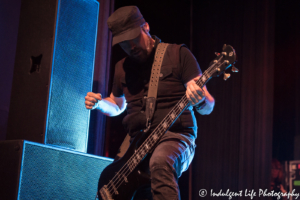 Bass guitarist Marty O'Brien of Lita Ford's band in concert at VooDoo Lounge inside of Harrah's Casino & Hotel in North Kansas City on August 17, 2018.