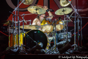 Drummer Bobby Rock of Lita Ford's band performing live at VooDoo Lounge inside of Harrah's North Kansas City Casino & Hotel on August 17, 2018.