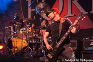 Bass guitar player Marty O'Brien and drummer Bobby Rock of Lita Ford's band live in concert at VooDoo Lounge inside of Harrah's Casino in North Kansas City on August 17, 2018.