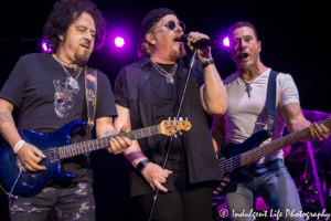Toto member Steve Lukather, Joseph Williams and Shem Von Schroeck performing together at CrossroadsKC in Kansas City, MO on August 21, 2018.