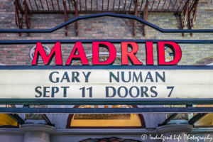 Marquee at Madrid Theatre in Kansas City, MO featuring English electro-legend Gary Numan on September 11, 2018.