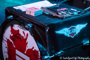 The deck of cards poised for Mike Peters during The Alarm encore performance of "Where Were You When the Storm Broke?" at recordBar in Kansas City, MO on November 7, 2018.