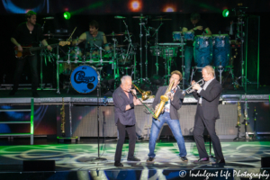 The horn section of Chicago the band performing together at Starlight Theatre in Kansas City, MO on May 19, 2019.