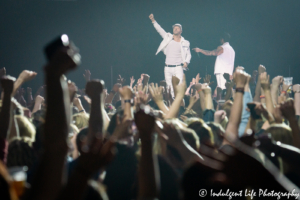 NKOTB members Donny Wahlberg and Danny Wood performing together on the "Mixtape" concert tour stop at downtown Kansas City's Sprint Center on May 7, 2019
