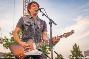 A Flock of Seagulls guitar player Gord Deppe performing live at Town Center Plaza's Sunset Music Fest in Leawood, KS on June 27, 2019.