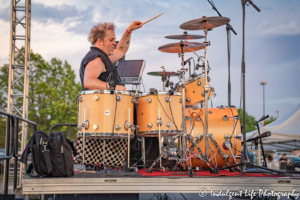 A Flock of Seagulls drummer Kevin Rankin live on stage at Sunset Music Fest on the Town Center Plaza in Leawood, KS on June 27, 2019.