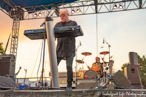 A Flock of Seagulls lead vocalist and keyboard player Mike Score and drummer Kevin Rankin live on stage together at Sunset Music Fest on the Town Center Plaza in Leawood, KS on June 27, 2019.