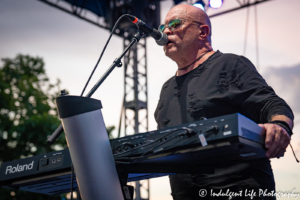 Founder Mike Score of A Flock of Seagulls singing live on stage at Town Center Plaza's Sunset Music Fest in Leawood, KS on June 27, 2019.