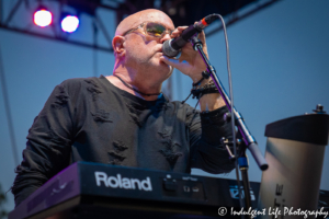 Founder and lead singer Mike Score of A Flock of Seagulls in a live festival performance at Sunset Music Fest on the Town Center Plaza in Leawood, KS on June 27, 2019.