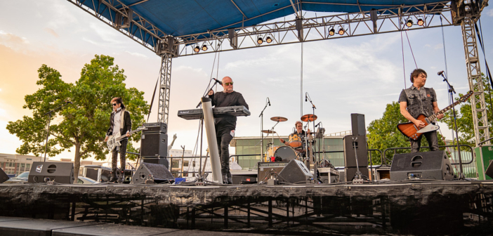 Iconic '80s new wave band A Flock of Seagulls headlines Sunset Music Fest at Town Center Plaza in the Kansas City suburb of Leawood, KS on June 27, 2019.