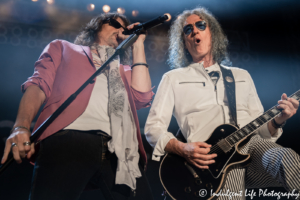 Frontman Kelly Hansen and guitarist Bruce Watson of Foreigner performing live together at the Missouri State Fair in Sedalia, MO on August 16, 2019.