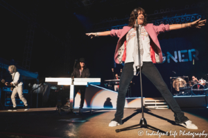 Rock band Foreigner headlining at the Missouri State Fair's Pepsi Grandstand in Sedalia, MO on August 16, 2019.