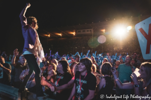 Foreigner lead singer Kelly Hansen performing live in the crowd at the Missouri State Fair's Pepsi Grandstand in Sedalia, MO on August 16, 2019.
