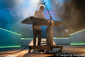 Foreigner founding member Mick Jones playing the keyboards during "I Want to Know What Love Is" at the Missouri State Fair in Sedalia, MO on August 16, 2019.