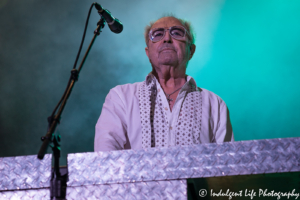 Founder and songwriter Mick Jones of Foreigner playing the keyboards at the Missouri State Fair's Pepsi Grandstand in Sedalia, MO on August 16, 2019.