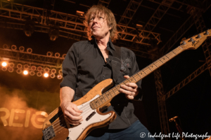 Bass guitarist Jeff Pilson of Foreigner live in concert at the Missouri State Fair in Sedalia, MO on August 16, 2019.