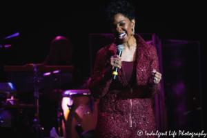 Gladys Knight belting a high note while performing at Star Pavilion inside of Ameristar Casino in Kansas City, MO on October 11, 2019.