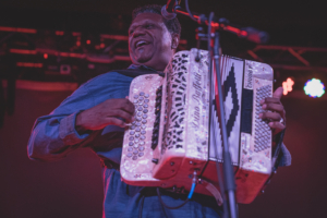 Accordion player Chubby Carrier live in concert inside the Knuckleheads Saloon's Garage venue in Kansas City, MO on March 13, 2021.