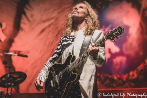 Singer and guitarist Tommy Shaw of Styx playing live at Azura Amphitheater in Bonner Springs, KS on June 25, 2021.