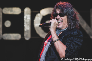 Foreigner lead singer Kelly Hansen singing "Head Games" live at Hartman Arena in Park City, KS on August 7, 2021.