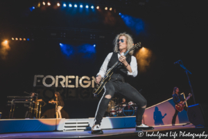 Band member Bruce Watson of Foreigner solo on the guitar at Hartman Arena in Wichita suburb Park City, KS on August 7, 2021.