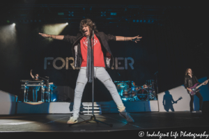 Frontman Kelly Hansen of Foreigner singing "Cold as Ice" live at Hartman Arena in Park City, KS on August 7, 2021.