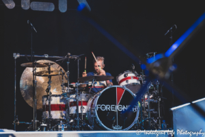 Drummer Chris Frazier of Foreigner performing live in concert at Hartman Arena in Park City, KS on August 7, 2021.