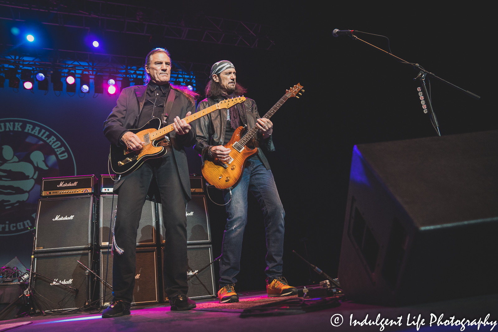 Guitarists Max Carl and Bruce Kulick of Grand Funk Railroad performing live together at Star Pavilion inside of Ameristar Casino in Kansas City, MO on September 18, 2021.