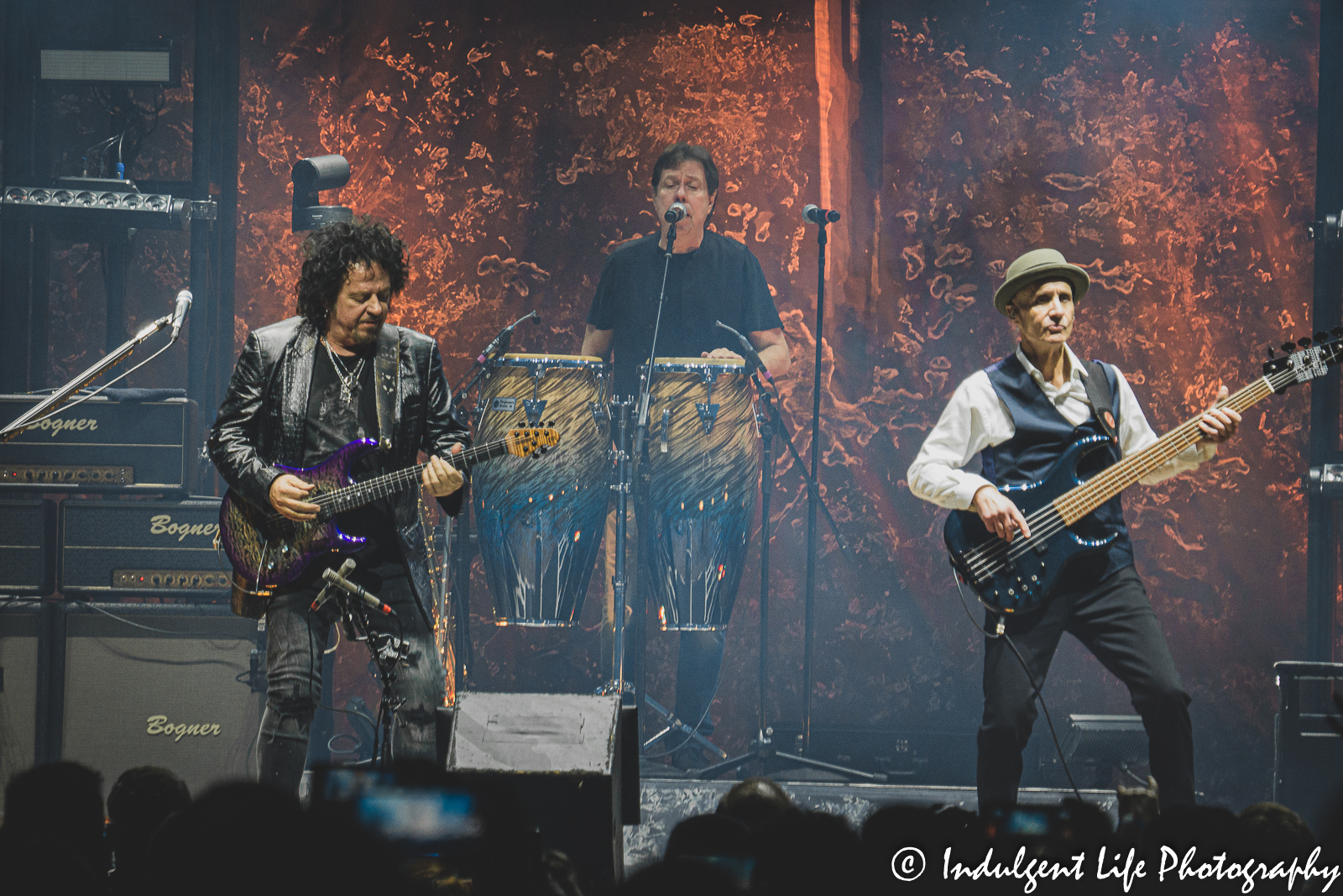 Toto band members Steve Lukather, Warren Ham and John Pierce performing together at T-Mobile Center in downtown Kansas City, MO on March 16, 2022.