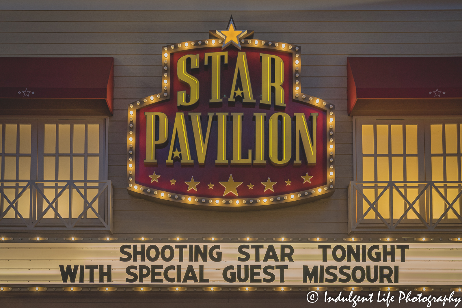 Star Pavilion marquee at Ameristar Casino in Kansas City, MO featuring Shooting Star with Missouri the band on April 9, 2022.