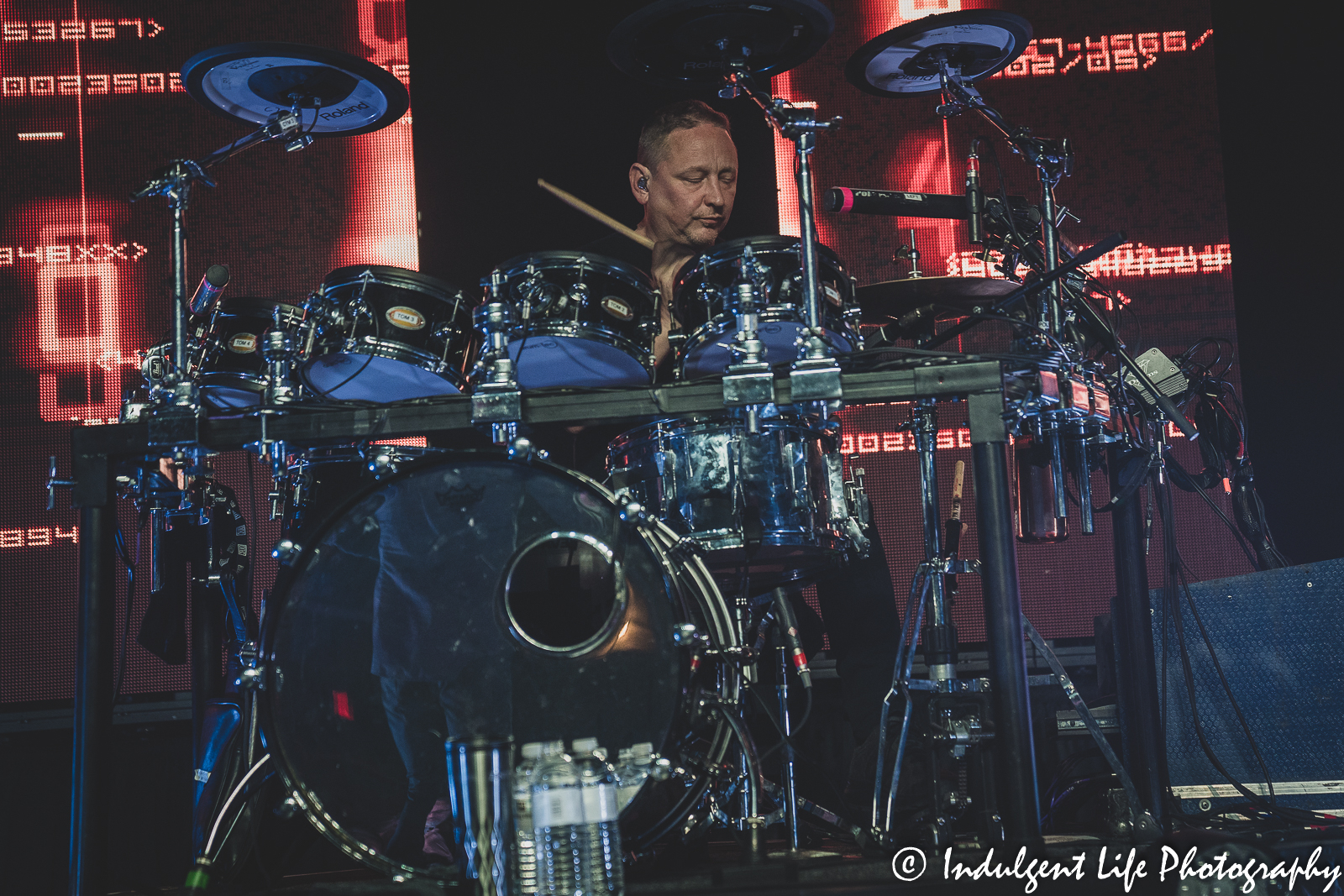 Drummer Stuart Kershaw of Orchestral Manoeuvres in the Dark playing live at The Truman in downtown Kansas City, MO on May 8, 2022.