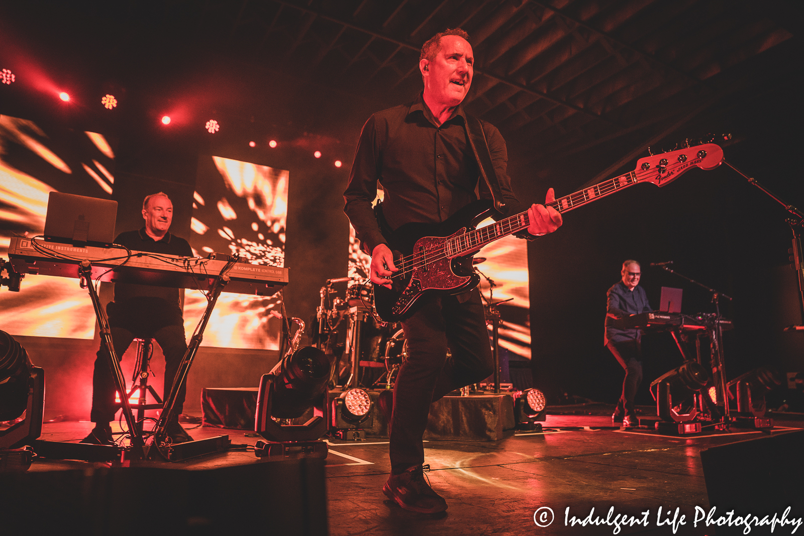 OMD band members Andy McCluskey, Martin Cooper and Paul Humphreys playing together at The Truman in Kansas City, MO on May 8, 2022.