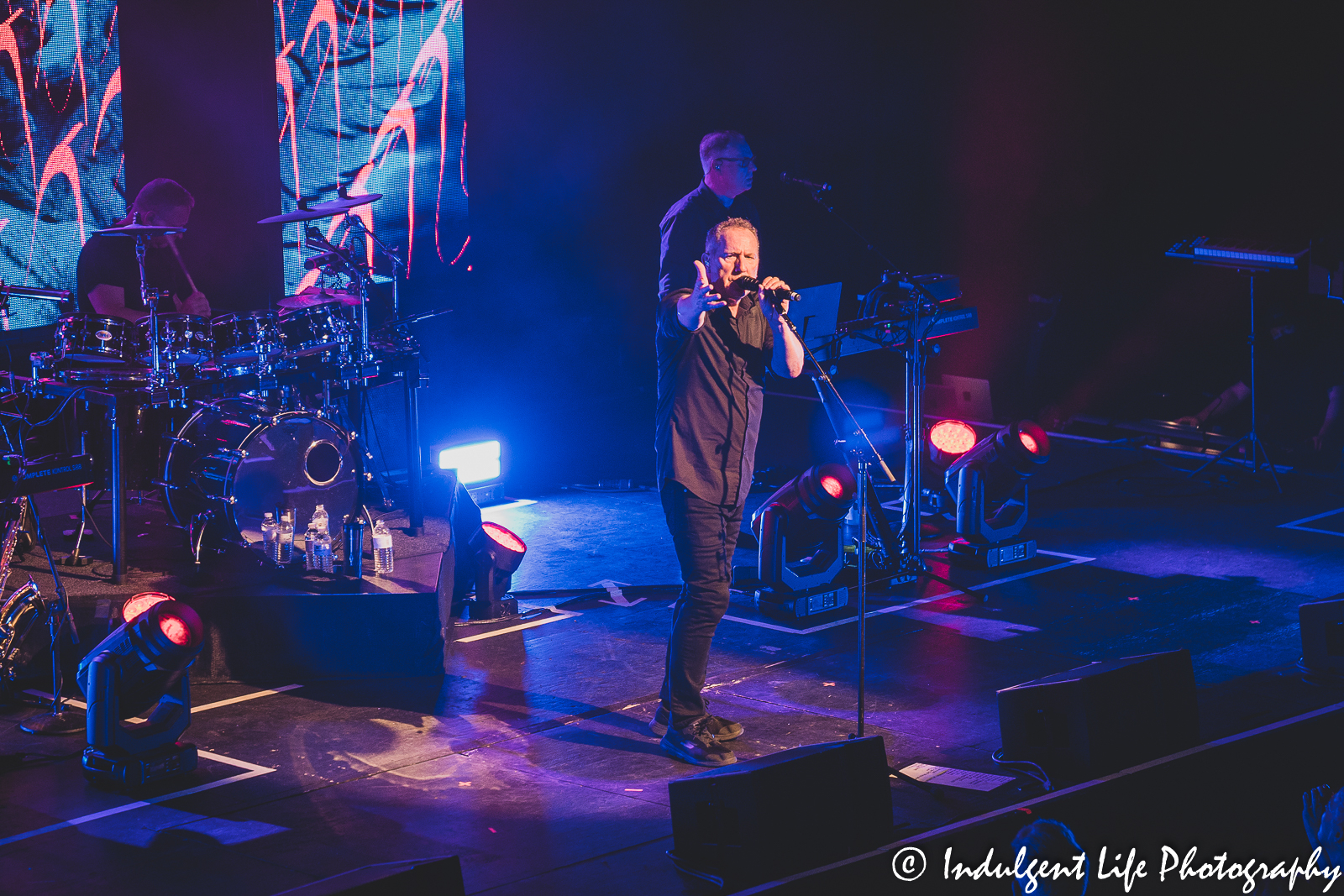 OMD band members Andy McCluskey, Stuart Kershaw and Paul Humphreys performing together at The Truman in Kansas City, MO on May 8, 2022.