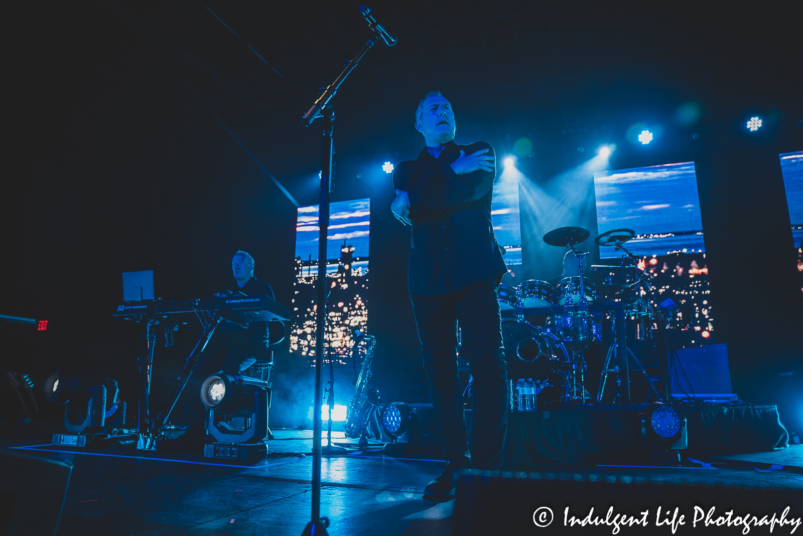 OMD band members Andy McCluskey, Martin Cooper and Stuart Kershaw performing together at The Truman in Kansas City, MO on May 8, 2022.