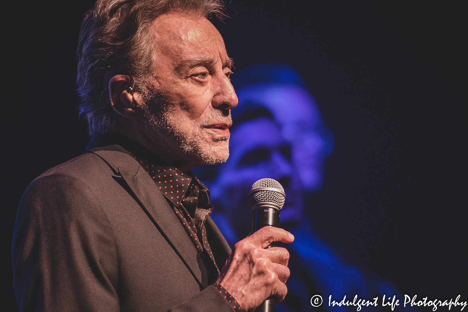 Frankie Valli singing live in concert at Kauffman Center for the Performing Arts in downtown Kansas City, MO on June 4, 2022.