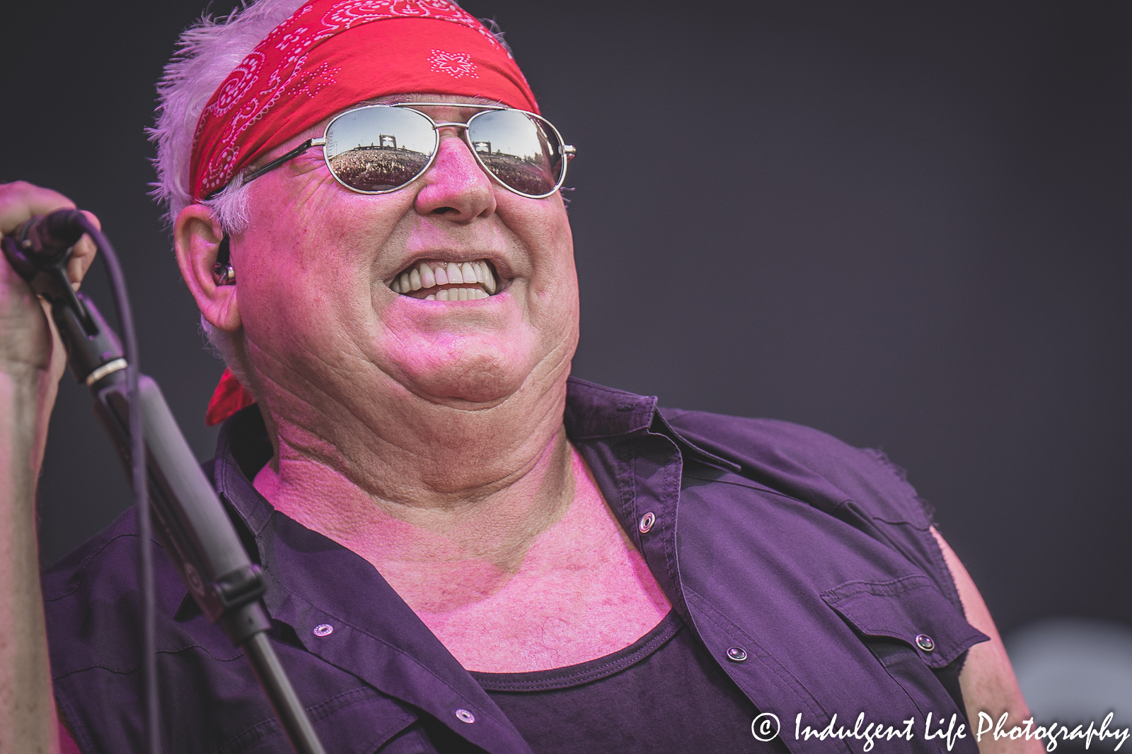Frontman Mike Reno of Loverboy live in concert at Starlight Theatre in Kansas City, MO on June 14, 2022.