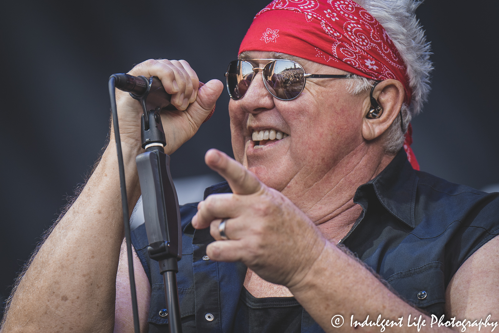 Lead singer Mike Reno of Loverboy performing live at Starlight Theatre in Kansas City, MO on June 14, 2022.