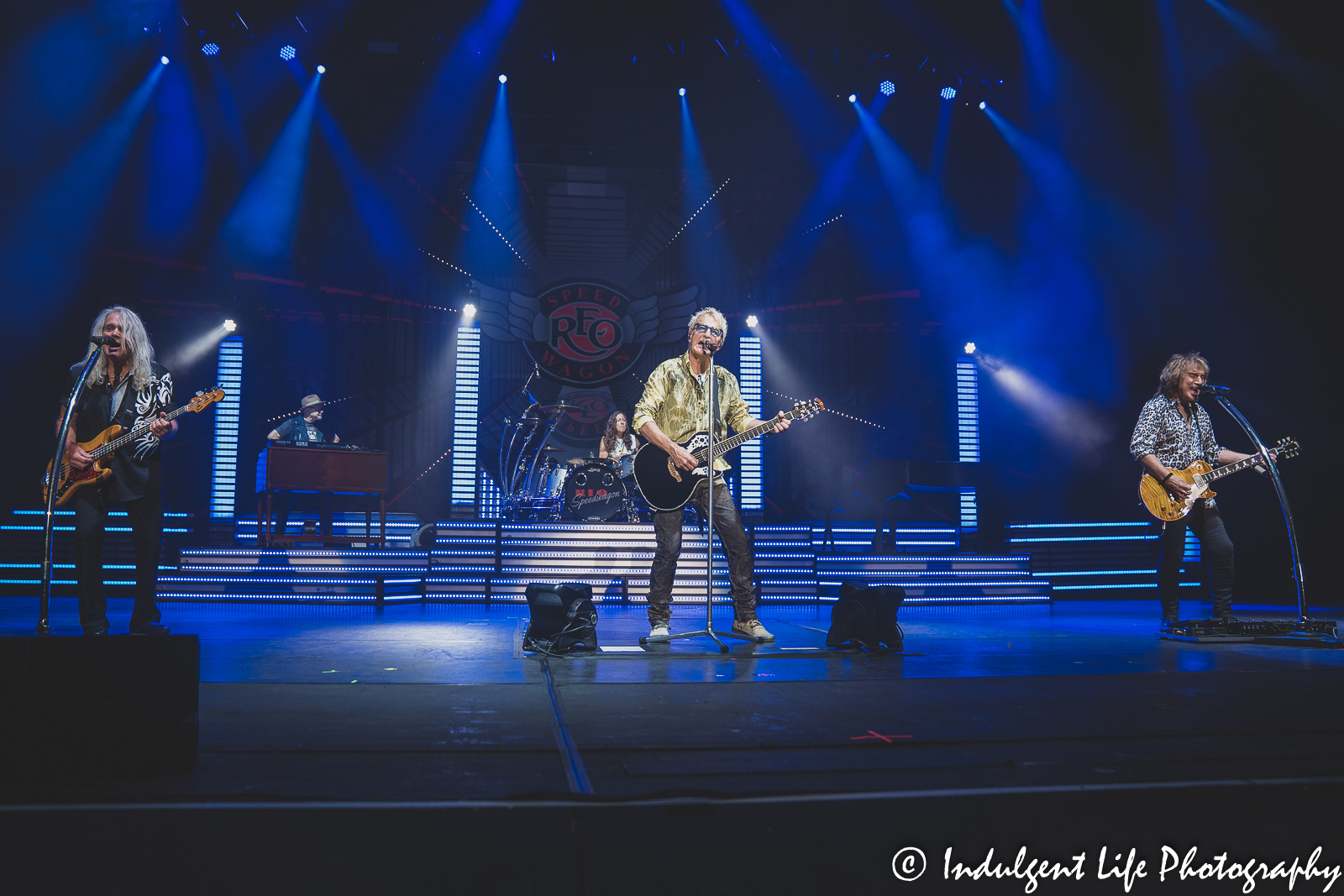 Rock band REO Speedwagon in concert on "Live & UnZoomed" tour at Starlight Theatre in Kansas City, MO on June 14, 2022.