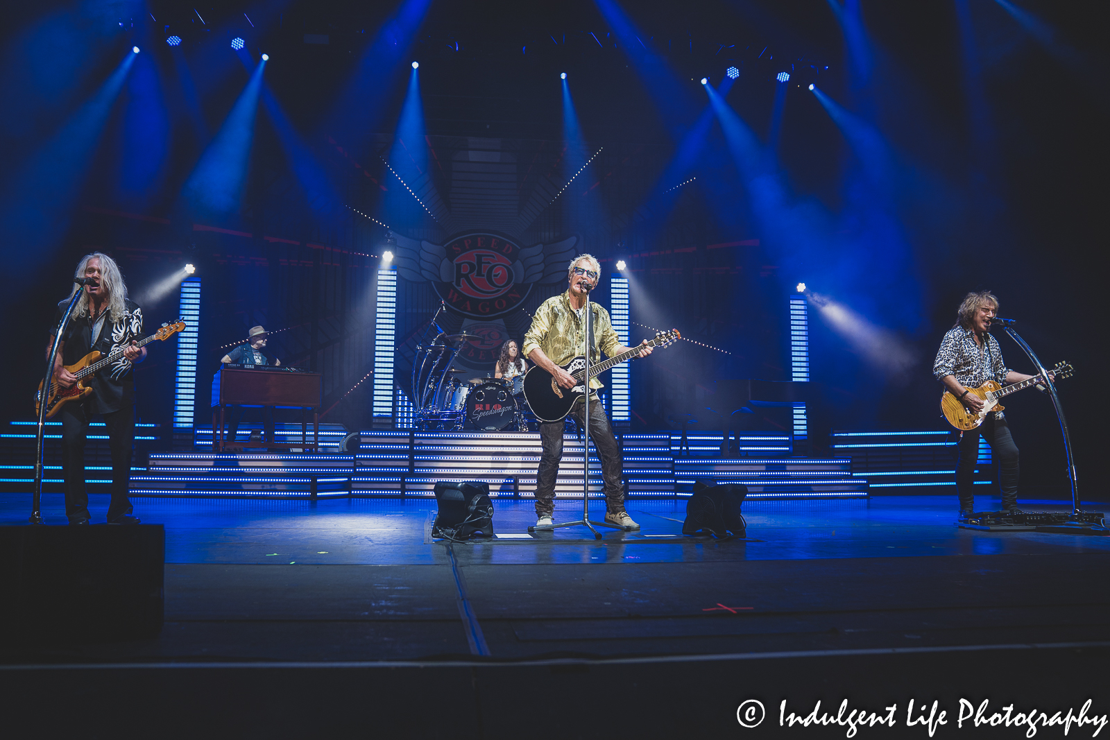 Rock band REO Speedwagon in concert on "Live & UnZoomed" tour at Starlight Theatre in Kansas City, MO on June 14, 2022.