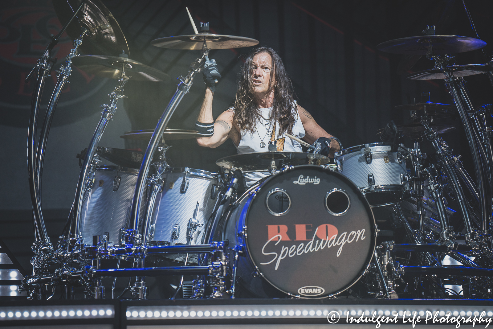 REO Speedwagon drummer Bryan Hitt live in concert at Starlight Theatre in Kansas City, MO on June 14, 2022.